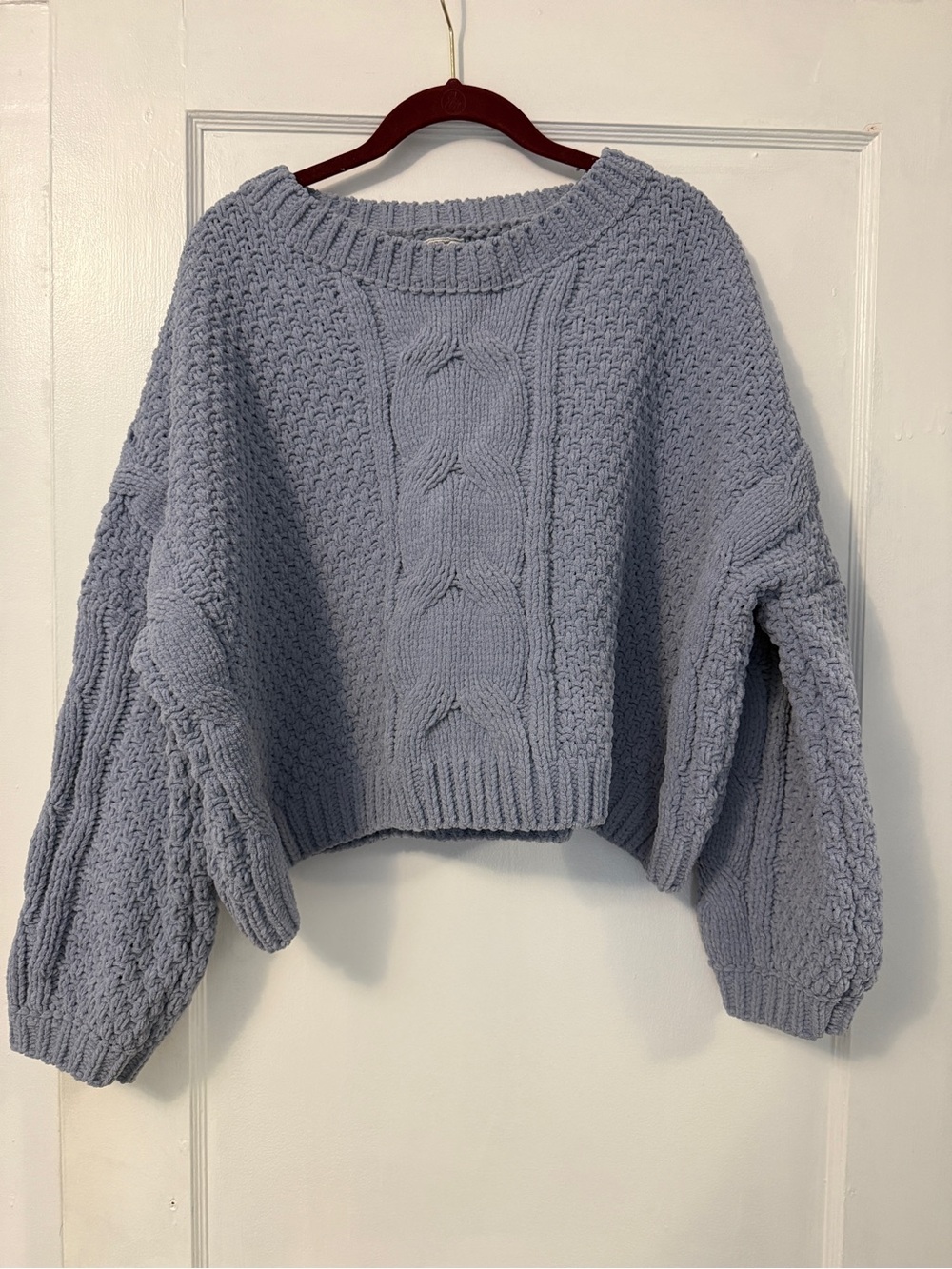 Sadie & Sage Dusty Blue Cable Knit Cropped Sweater